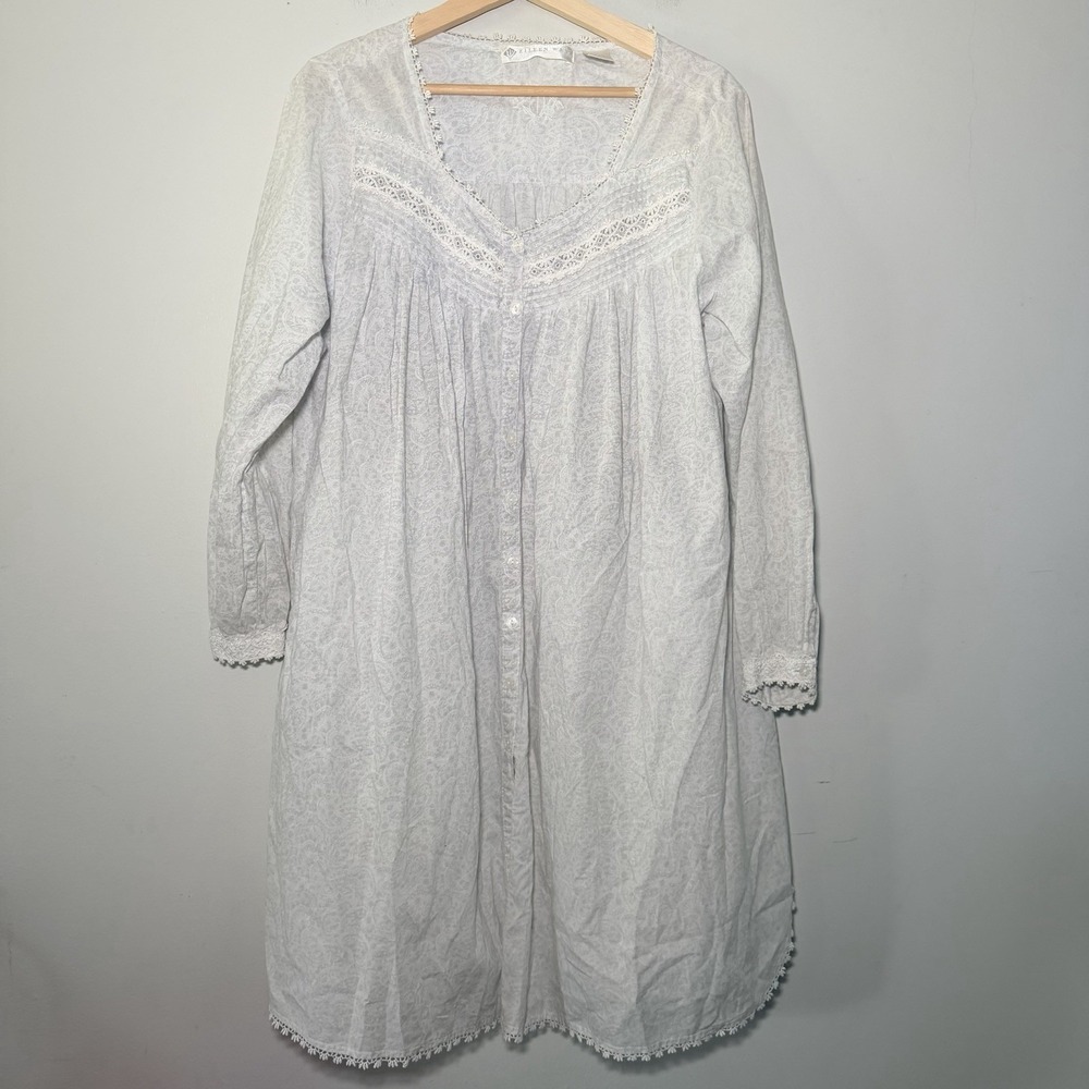 Eileen West Cotton Lawn Nightgown Size S Long Sleeve Pintuck Victorian